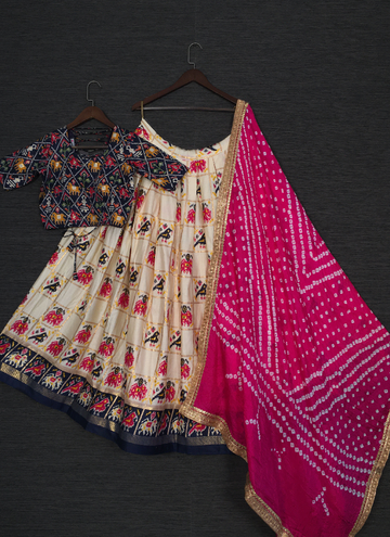 Women Wear White Pure Cotton Patola Print Chaniya Choli
